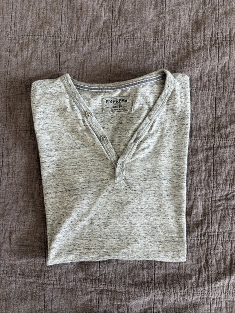 Express Light Gray Short Sleeve Henley Tee